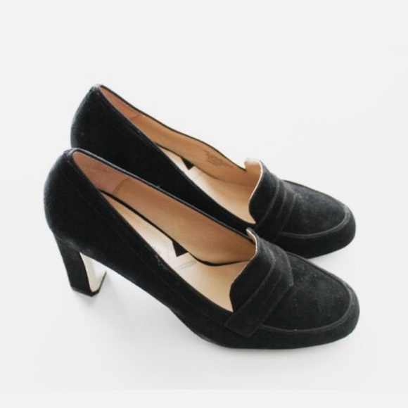Adrienne Vittadini Leather Suede Penny Loafer Heels - Picture 1 of 9